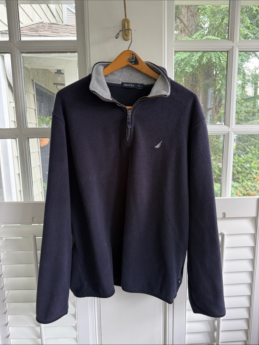 Nautica Men’s Navy Zip-Up Fleece with Gray Contrast Collar